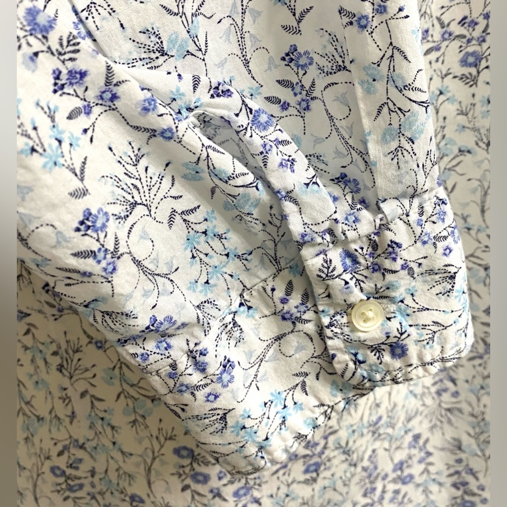 Old Navy Womens XXL Blue White Floral Button-Down Top Boho Cottagecore Classic - Picture 9 of 15